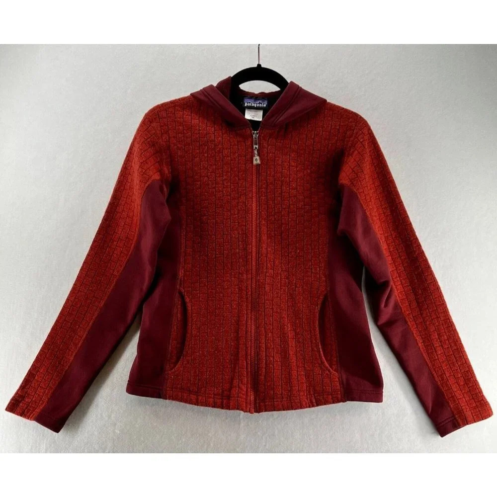 Vtg Patagonia Fleece Jacket Womens Size M Geometric Pattern Hoodie Orange